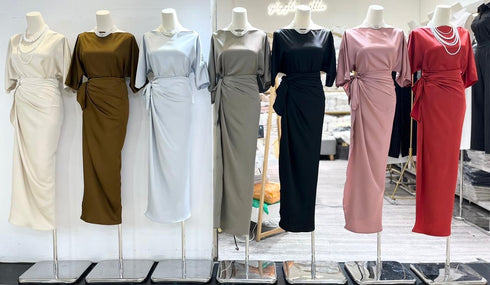 Women Elegant Satin Wrap Tie Dresses